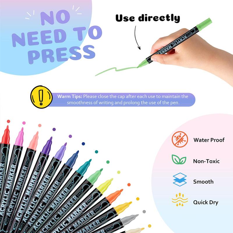 Product Introduction of Acrylic Paint Marker Pen, 12/24/36/48pcs Dual Tip Acrylic Paint Markers, Art Supplies for Wood, Canvas, Stone, Rock Painting, Glass, Ceramic Surfaces, Touch Markers, Valentine's Day Gift 3