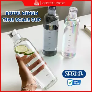 Botol Minum 500ML dan 750ML Transparan Aesthetic Simple Dengan Penanda Waktu Minum |  Kitchenware Plastik Kaca Bottles Aesthetic