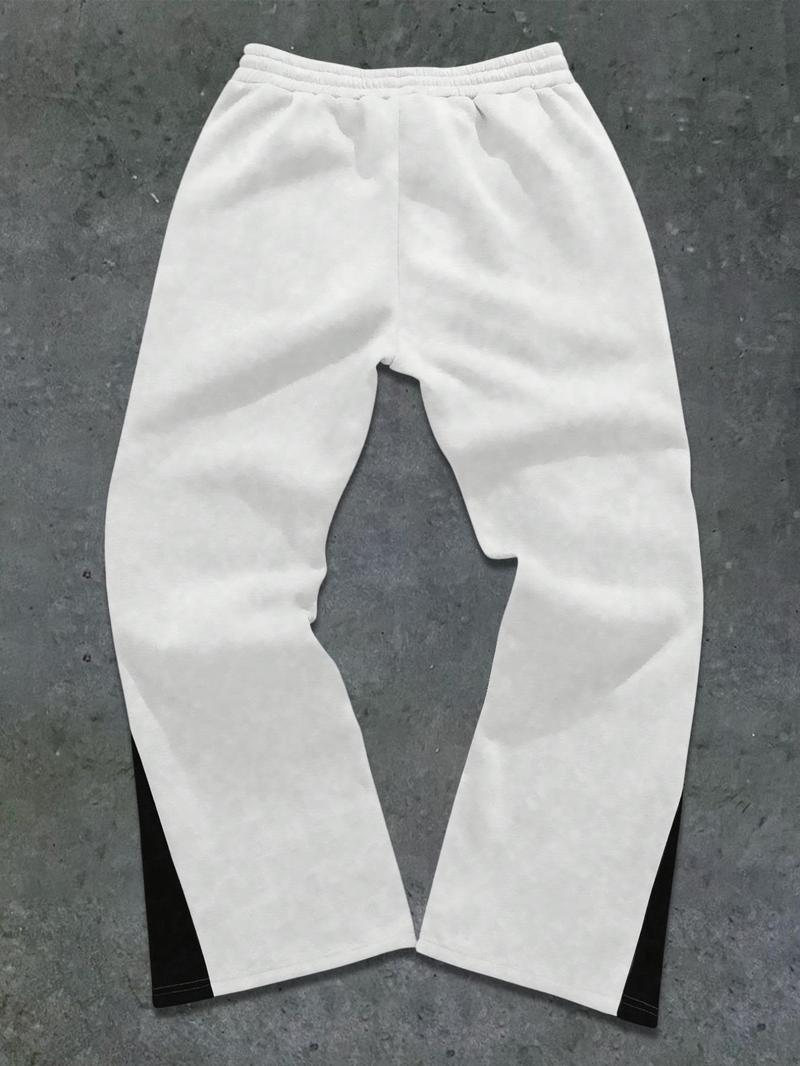 Product Introduction of Men's Colorblock Star & Letter Print Drawstring Waist Pants, Regular Fit Street Fashion Pocket Trousers for Fall & Winter, Men's Bottoms for Daily Wear 9