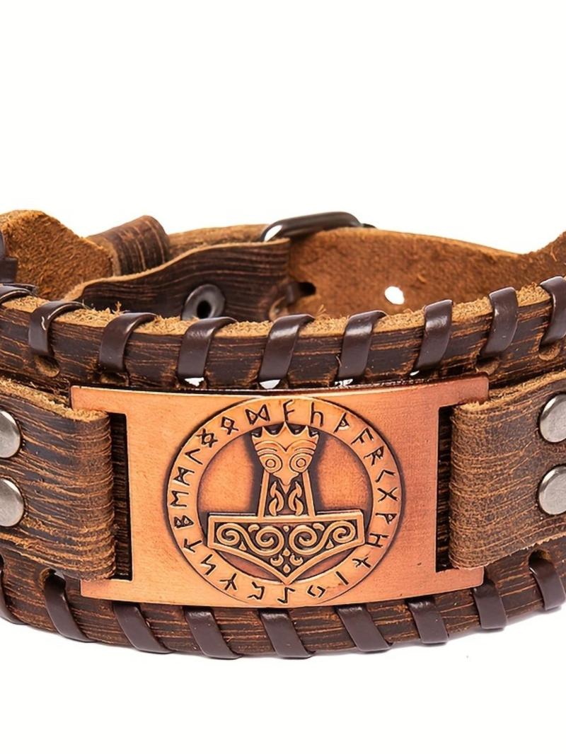 Product Introduction of Viking Hammer Design Bracelet, Punk Style Braided Bracelet for Men, Fashion Jewelry for Party, Daily Clothing Decor, Trendy Exquisite Jewelry for Birthday Gift 3