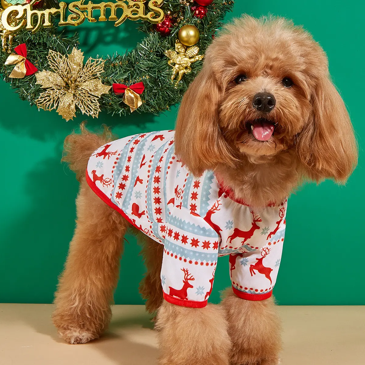 Christmas Dog Sweater, Teddy Clothes Cartoon T-shirt Print Cat Pet Clothes
