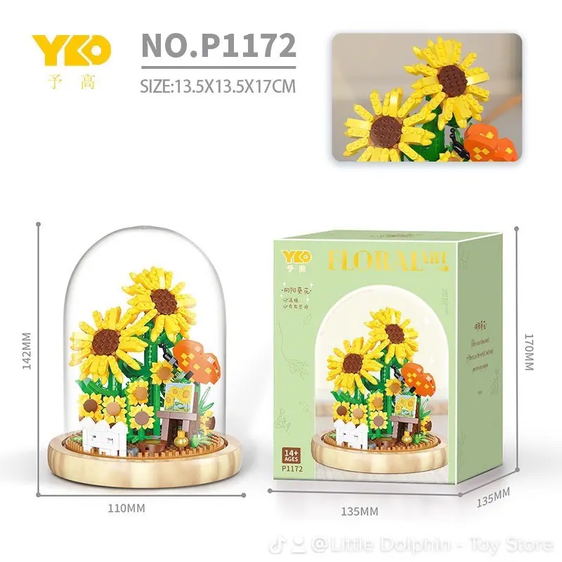 Chậu Hoa DIY Hoa Hướng Dương, Cây Xương Rồng + Lồng Kính + Đèn