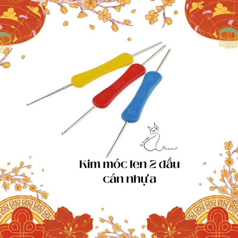 Kim Móc Len Cán Nhựa 2 Đầu 1 2-3 4 màu sắc ngẫu nhiên