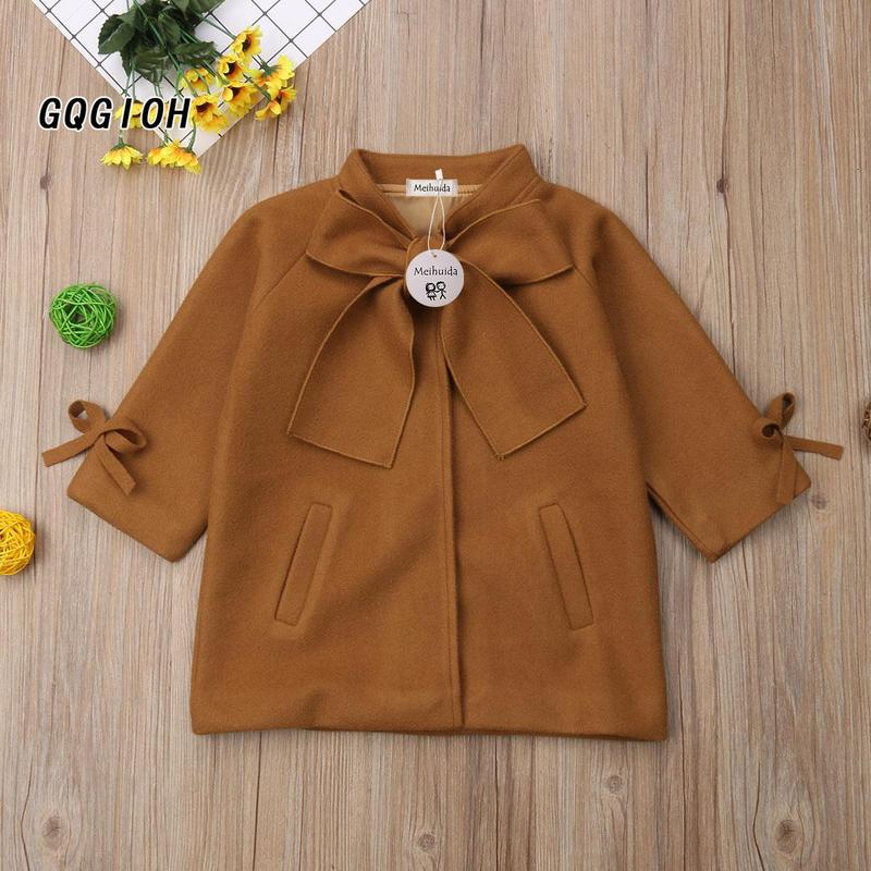 Little Girls Jacket, Solid Color Loose Bow Neck Side Pockets Outerwear 3