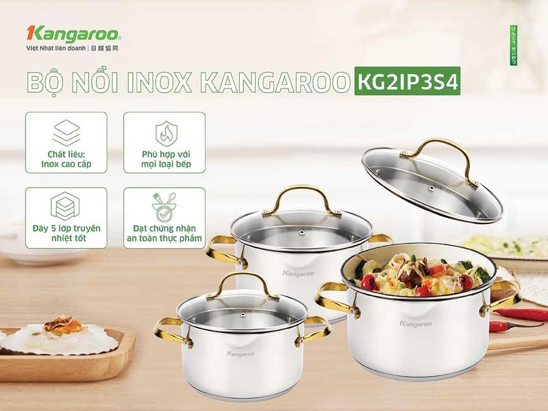 KG2IP3S4 | Bộ nồi inox cao cấp 5 lớp Kangaroo