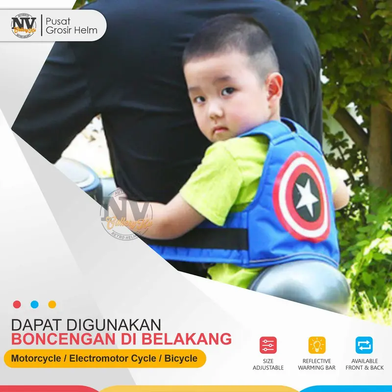 Sabuk Pengaman Anak di Sepeda Motor 2 in 1 Karakter Kartun Lucu 2