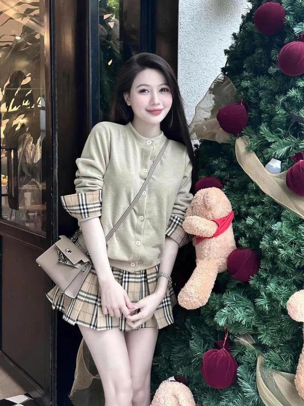 Bộ Set Áo Len Candigan Lông Thỏ Phối Chân Váy Kẻ Caro Cho Nữ - Women Top setvayda đồ  bay set  váy set đồ đi đà lạt boni 3