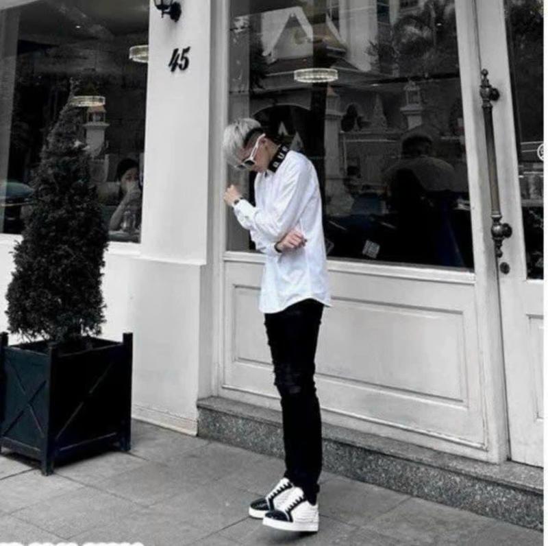 Áo sơ mi trắng Cổ đen chát lụa hàn mềm mịn mát Nam Menswear Shirt 1