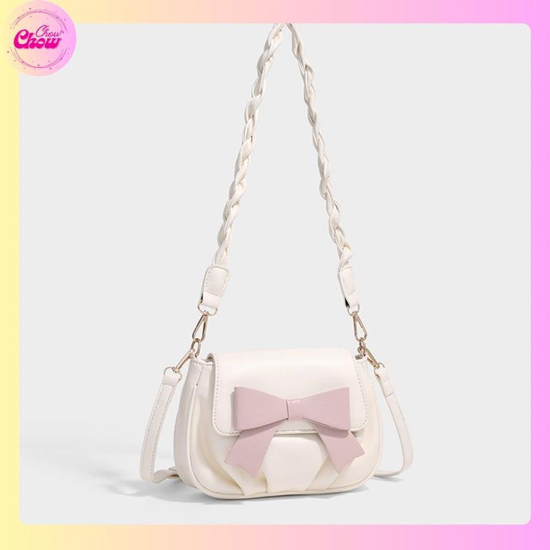 Túi xách đeo vai đeo chéo màu trắng có đính nơ xᶖnh xắn dây đeo bện - T052 Bag Da Nữ
