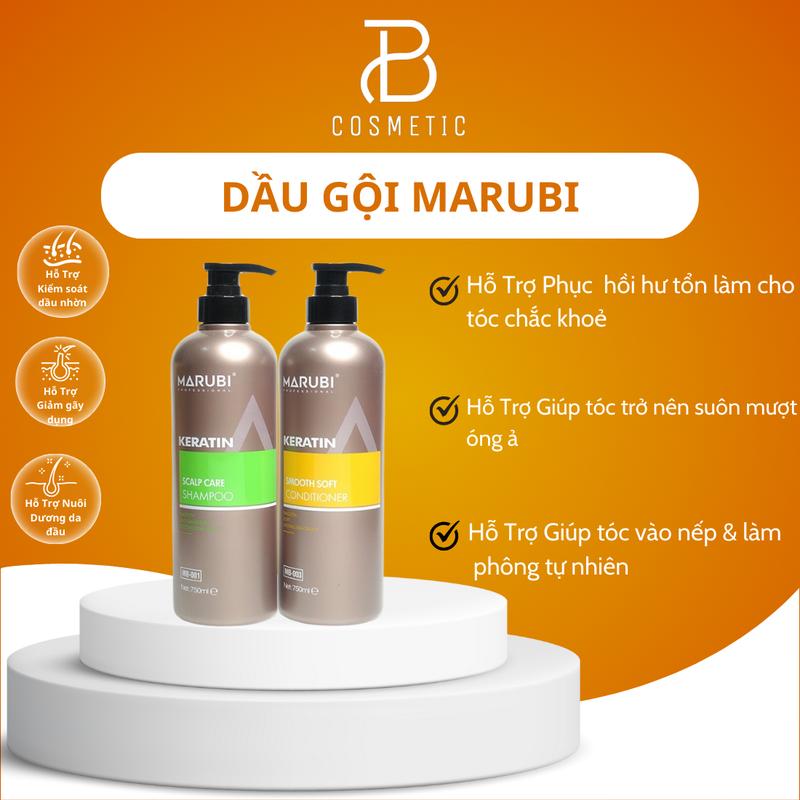 Bộ Dầu Gội Xả Marubi keratin collagen 750ml hỗ trợ tóc bóng và mượt