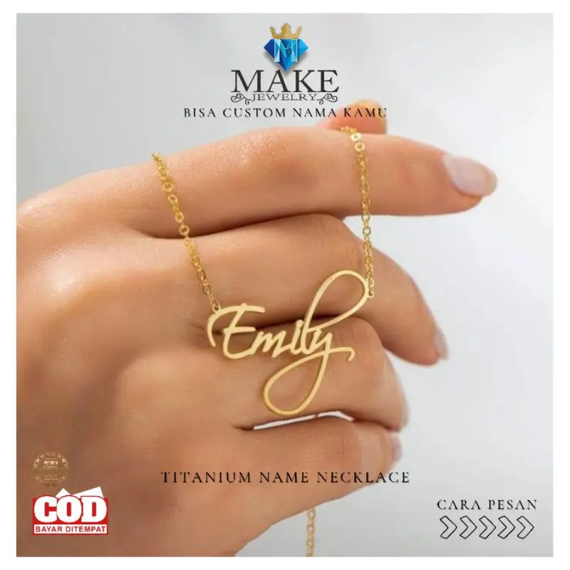 Make Kalung Nama Titanium Anti Karat Custom Nama Gold dan Silver