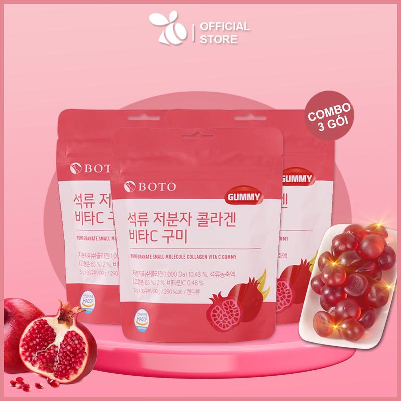Combo 3 Gói Kẹo Dẻo Lựu Collagen Boto Gummy Vita C 30 Viên Hàn Quốc