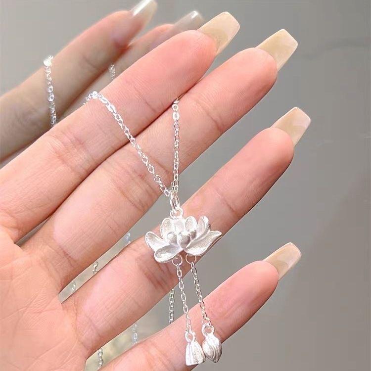 Product Introduction of Lotus Tassel Necklace for Women New Popular Item Good Luck Lotus Pendant New Chinese Style Niche 1