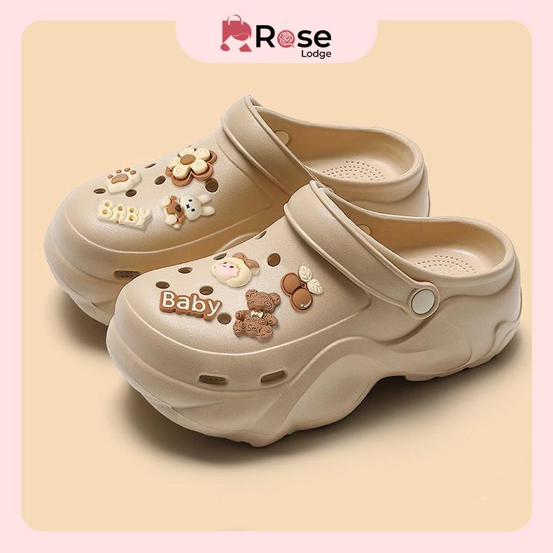 Dép sục EVA nữ dễ thương, đế dày tăng chiều cao, kiểu dáng mũi kín, chống trượt, chống mùi, thiết kế hoạt hình, phù hợp đi ngoài trời mùa hè. 6