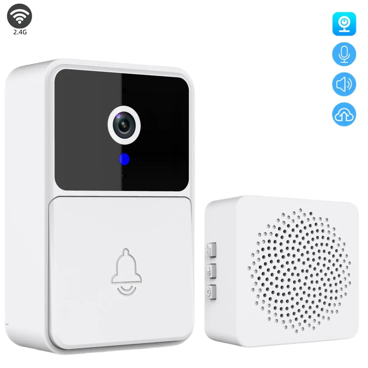 Wireless Video Doorbell Camera, 2.4G WiFi Doorbell Camera with Chime Ringer, Video Doorbell with Motion-Detection, 2-Way Audio