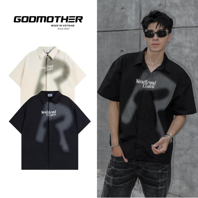 Áo Sơ Mi Phối Loang GODMOTHER Chất Kaki Sơ Mi Cộc Tay Phối Màu Cá Tính Menswear Nam Nữ