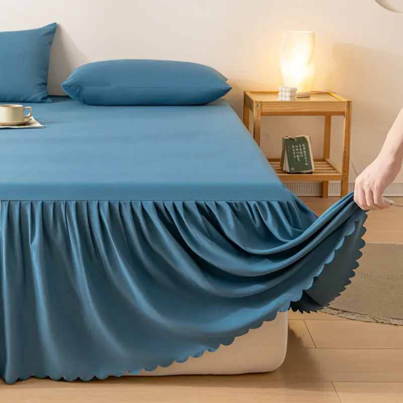 Simple Washed Cotton Lace Bedspread Skirt, Bedspread Simmons Dust-Proof Protective Cover Bedskirt machine wash green sheets & pillowcases blue breathable sheets & pillowcases