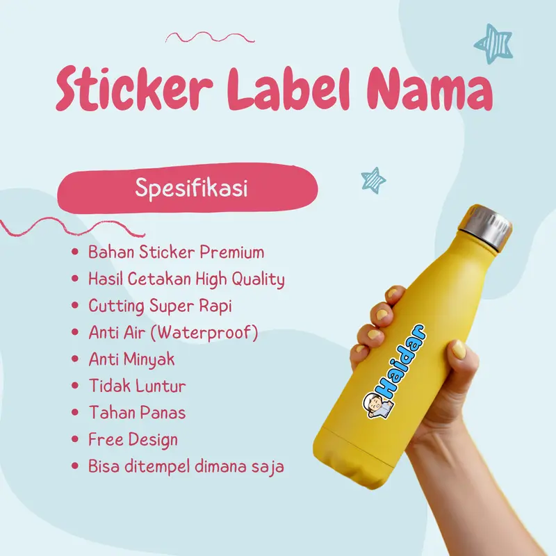 Stiker Nama Barang Waterproof FREE Design Vinyl Premium Glossy 1