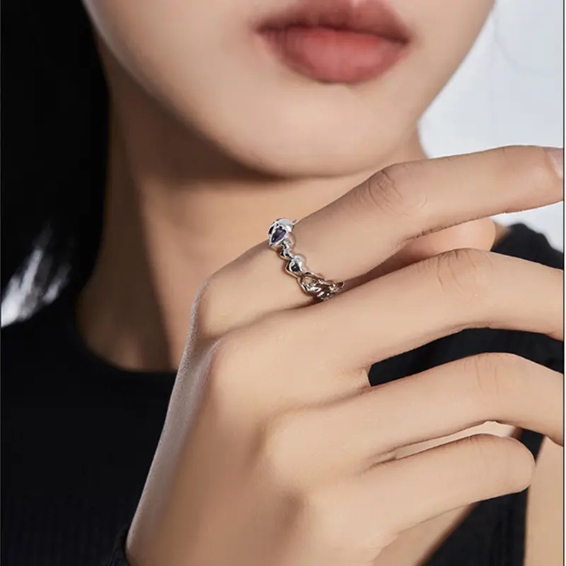 Ins Style Inlaid Zircon Heart Open Ring French High-end Niche Design Light Luxury Individual Index Finger Ring Sex Ring