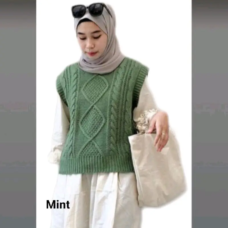 Vest/rompi rajut kekinian Crew Neck Santai