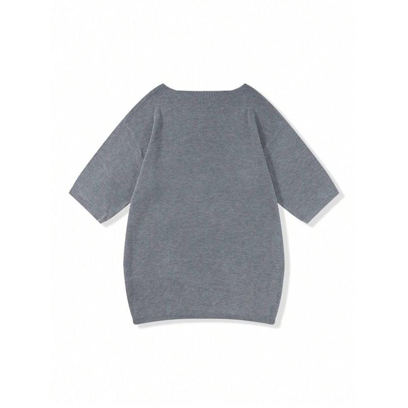 Men's Solid Color Round Neck Loose Fit Knitted Short Sleeve Top Knitwear Menswear Beige Crewneck Plain Tropical Knife Grey 4