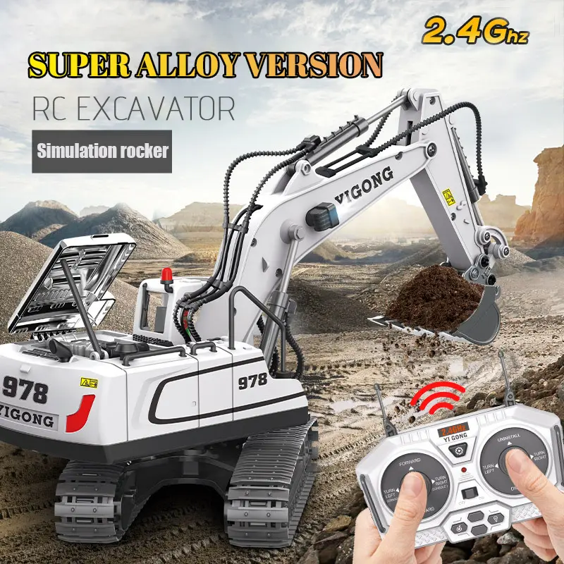 YIGONG Remote Control Excavator 11 CH 1:20 Crawler 2.4Ghz RC Excavator Mainan Anak Laki-laki Teknik Penggali Mobil Mainan anak