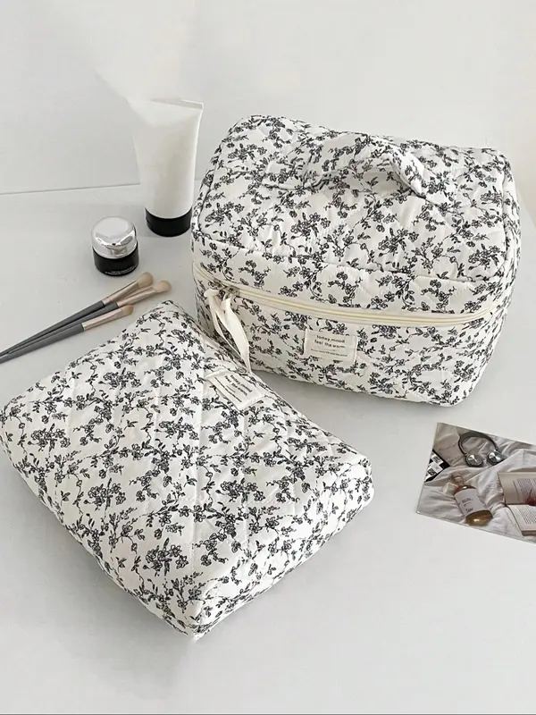 Floral Pattern Makeup Bag Set, Portable Cosmetic Storage Bag, Multifunctional Makeup Organizer Pouch, Versatile Storage Bag for Travel & Daily Use 3