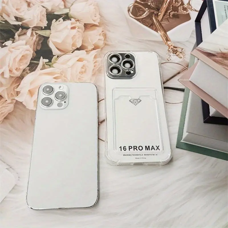Minimalist Phone Case with Card Slot, Clear Anti-drop Phone Protective Cover, Phone Accessories Compatible with iPhone 16 15 14 13 12 18 7 Plus Pro Max Mini Series, Casing 6