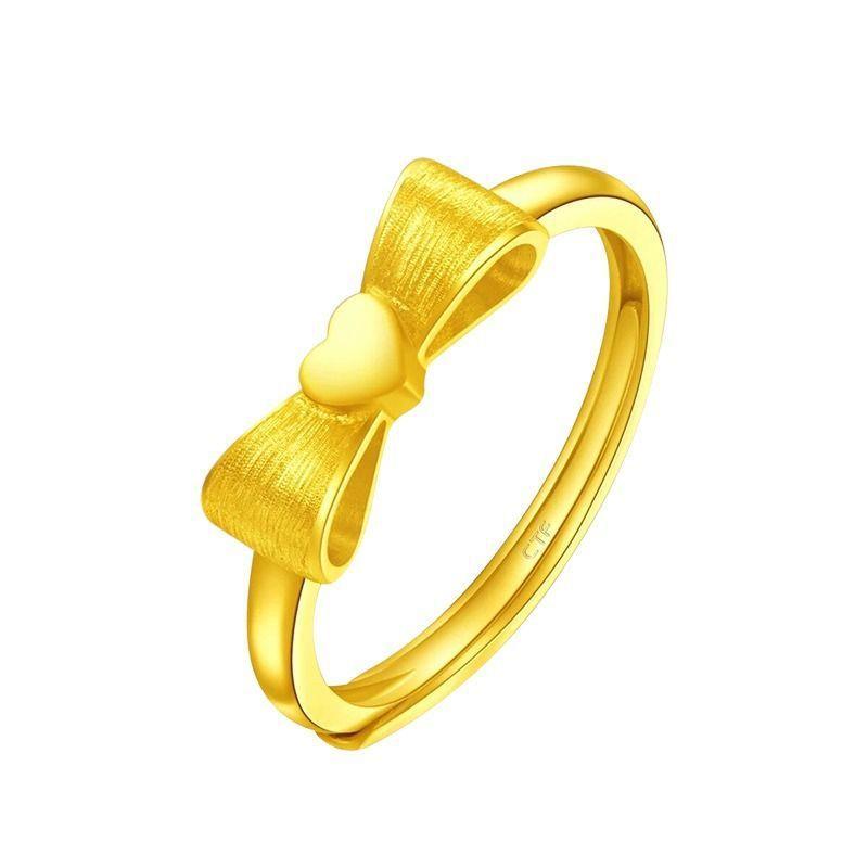 Product Introduction of New Trendy Gold-Plated Princess on the Run Bowknot Ring for Women Brass Gold Adjustable Plain Band Ring Valentine's Day Gift 2