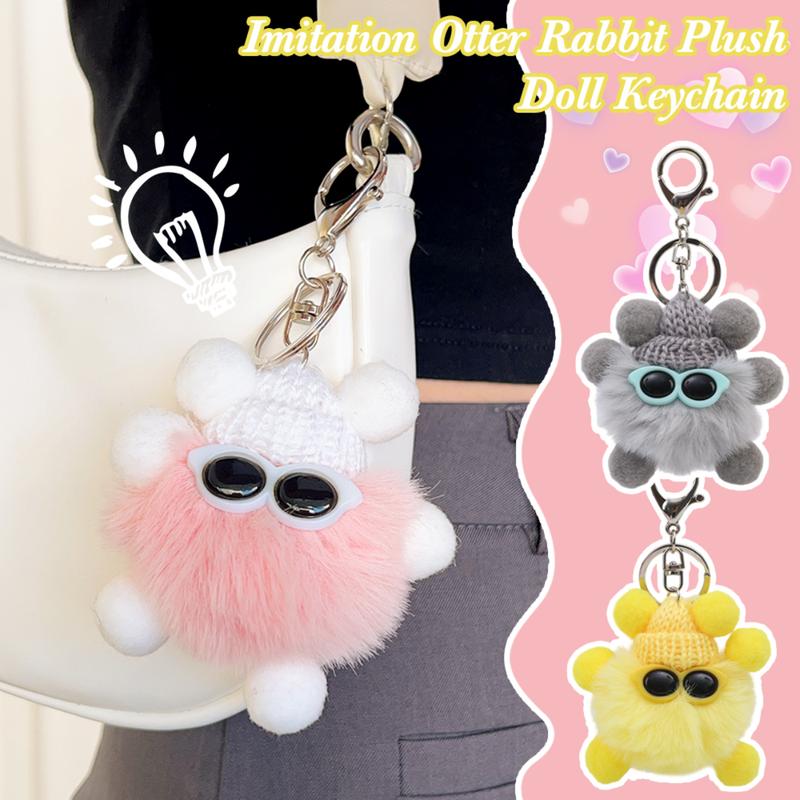 Product Introduction of Cartoon Rex Rabbit Pendant Keychain Korean Cute Plush Pompons Keyring Fashion Bag Key Pendant for Women Girl Deco Gift 14