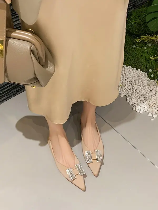 Women's Elegant Rhinestone Decorated Flat Shoes, Trendy Pointed Toe Slip on Shoes, Fashionable Shoes for Daily Wear, Girl 3