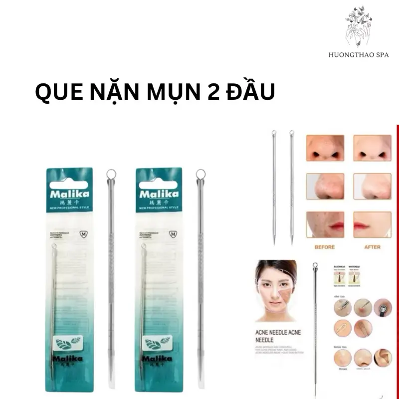 Cây Nặn Mụn Da Mặt Đầu Nhọn Đầu Tròn | Que Nặn Mụn Inox 2 Đầu Malika Dùng Chăm Sóc Da Nặn Mụn