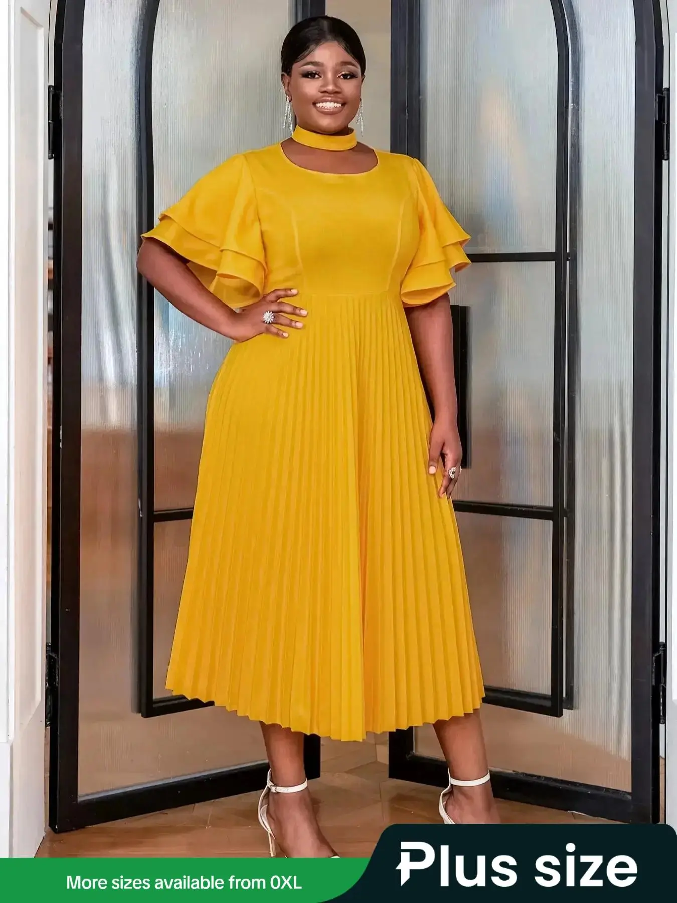 【Plus Size】 Solid Color Dress, Elegant Fashion Casual Butterfly Sleeve Dress for Daily Outdoor Wear, Women Flattering Clothing for All Seasons