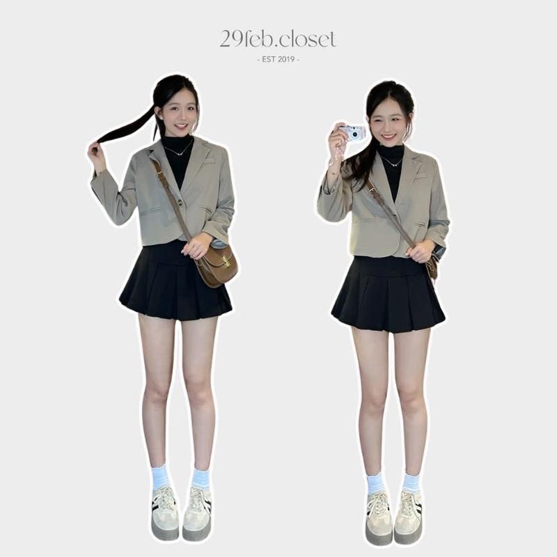 [XẢ KHO] Áo Khoác Vest Blazer Nữ  29feb.closet Dáng Lửng Dài Tay Túi Mí Nữ Tính Trẻ Trung Phong Cách Hàn Quốc - A467 Women Top Kem Jacket Nút