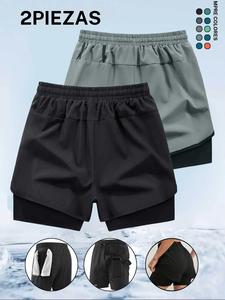 Shorts de gimnasio 2 en 1 de doble capa para hombre, cómodos y transpirables de secado rápido, Ropa deportiva para hombre para entrenamiento en gimnasio y correr, Ropa deportiva para gimnasio