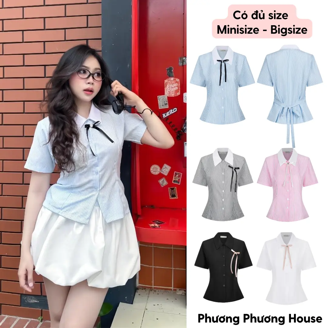 Áo Sơ Mi Chiết Eo Buộc Nơ Minisize Bigsize Tặng Ghim Nơ Phương Phương House Nữ Women Top