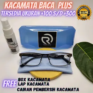 Kacamata Baca Plus untuk Pria dan Wanita +3.00 Free Box Lap & Cairan Pembersih Lensa Bahan Metal Kuat Lensa Mika Polikarbonat Awet