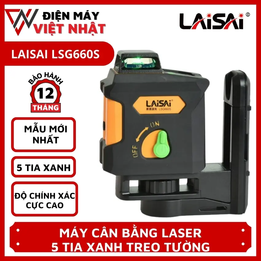 Máy cân bằng laser 5 tia treo tường LAISAI LSG660S mẫu mới - Bảo hành 12 tháng - Máy cân mực bắn cốt laser 5 tia Laisai chính hãng - Điện máy Việt Nhật