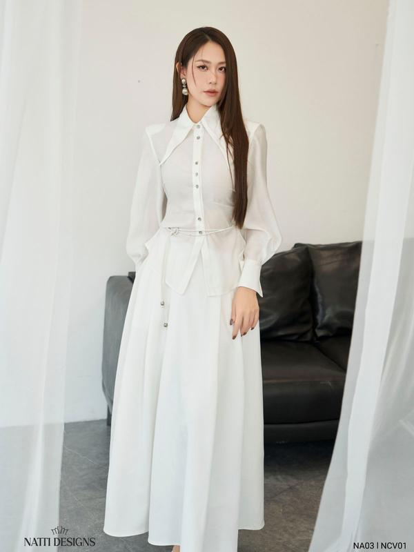 Áo sơ mi dài tay nữ  NATTI DESIGNS thiết kế đai eo sang chảnh chất liệu tơ tằm cao cấp NA03 4