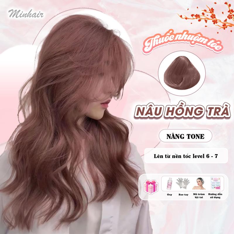 Thuốc nhuộm tóc Nâu Hồng Trà không tẩy tặng kèm oxy trợ dưỡng và bao tay Đổi Màu Tóc  Nữ Women