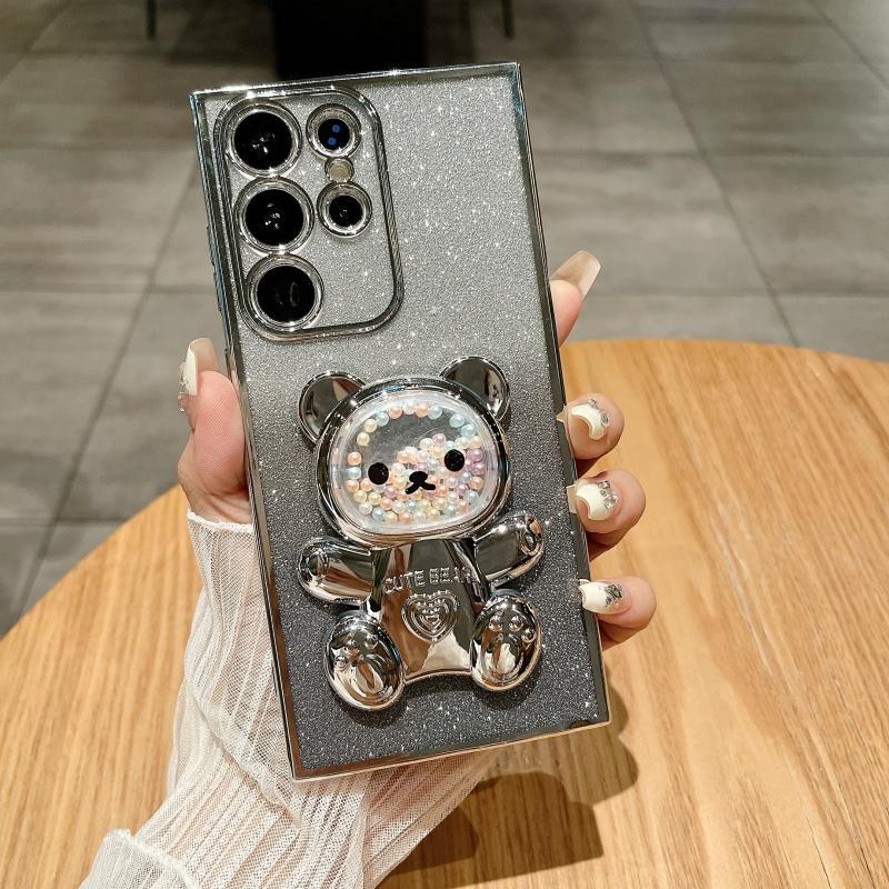 Product Introduction of Cute Bear Design Phone Case with Holder, Glitter Phone Protective Cover, Phone Accessory Compatible with Samsung Galaxy S24 Ultra S23 S22 Ultra, Protector, Smartphone, Cellphone 17