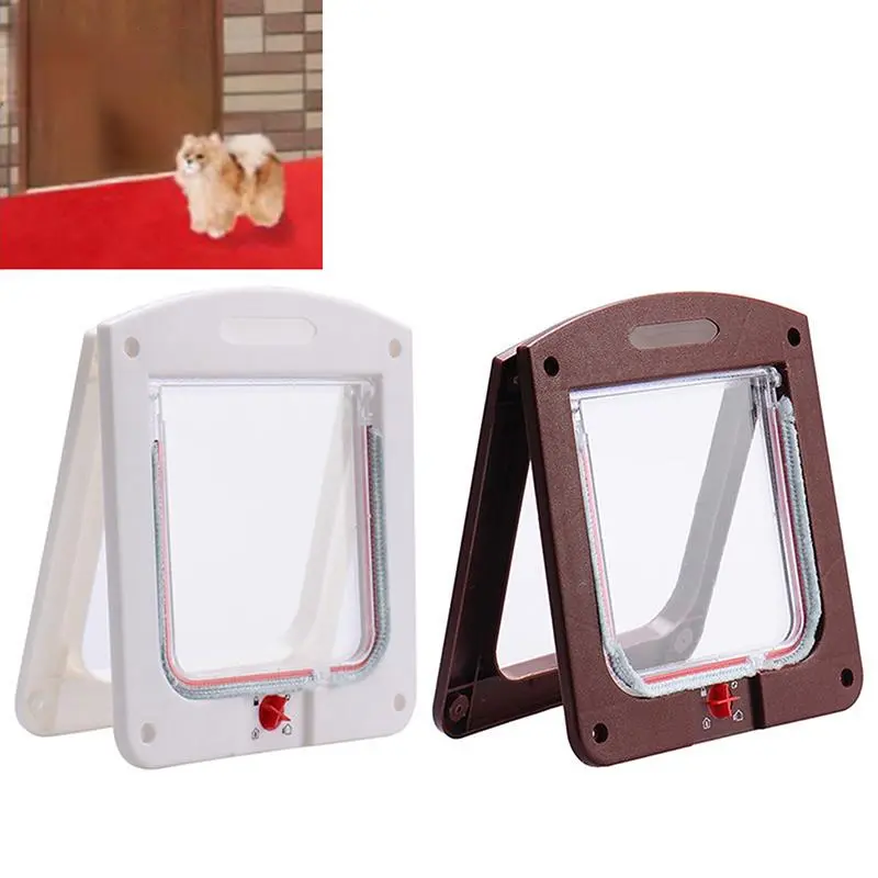 Pet Door 4 Way Locking Security Lock ABS Plastic Dog Cat Flap Door Controllable Switch Small Pet Gate Door