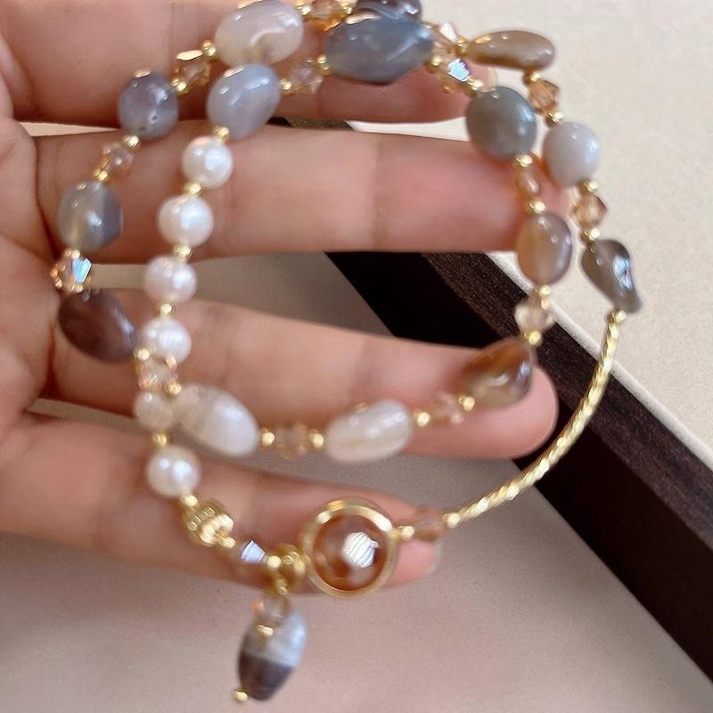 Product Introduction of Luxury Pearl Double Layer New Bracelet Crystal High-end Beaded Vintage Niche Exquisite Temperament Bangle Jewelry wlw  bracelets gelang  ldr  bergetar sweet  alhambra  bracelet cubic  zirconia 17
