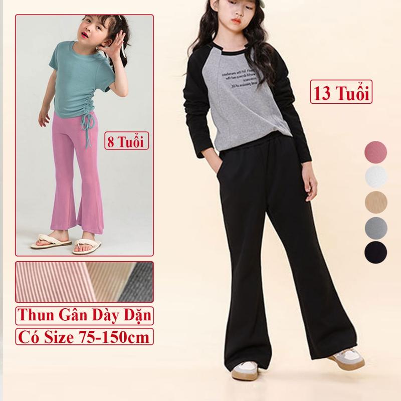 Quần Ống Loe Bé Gái Thun Gân Lưng Cao Thu Đông Quần Legging Ống Loe Bé Gái Quần Dài Ống Loe Cho Bé Gái Quần Legging Dài Cho Bé Gái Quần Dài Thun Gân Co Giãn Chiều Cao 75cm-150cm Quần Legging Dài KooKoo Cho Bé Gái Thu Đông Mặc Đi Học Đi Chơi Không Xù