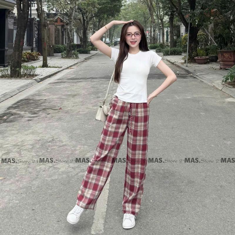Quần Kẻ Caro Dạ Nhung Form Ống Xuông Nam Nữ Trẻ Trung Năng Động - 5 Màu
