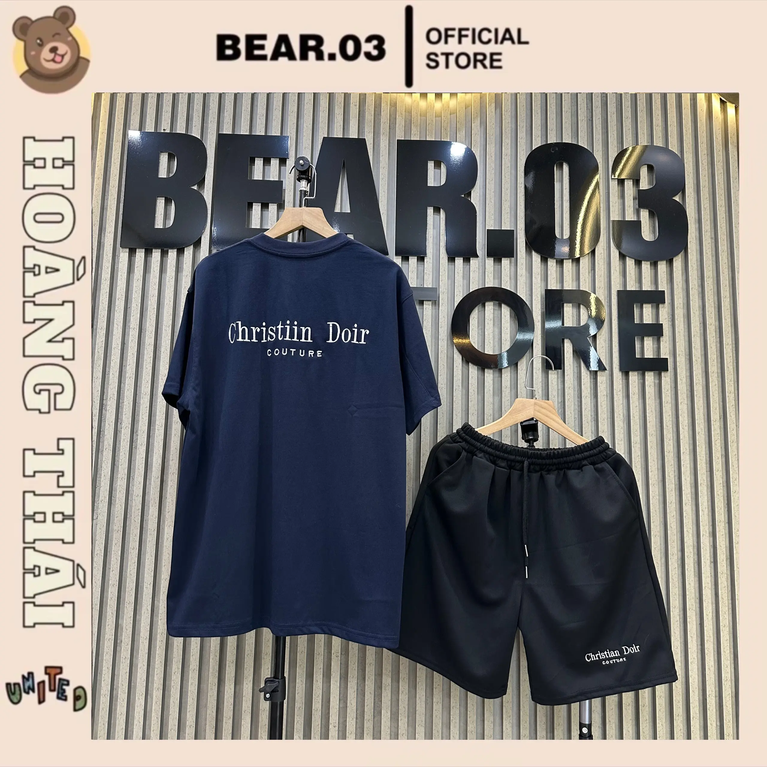 BỘ QUẦN ÁO MÀU ĐEN CHẤT COTTON , CHỮ THÊU ĐI DÒ BQ: 224 Cổ Tròn Nam Menswear