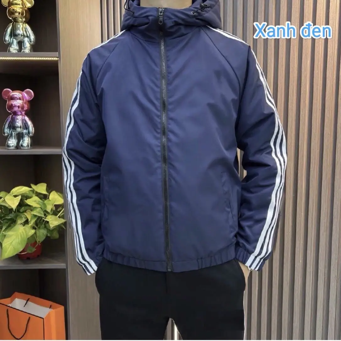 Áo khoác dù ph  ối sọc nam nữ thời trang - Jacket, Menswear Có Túi  Kem Nhung Ô
