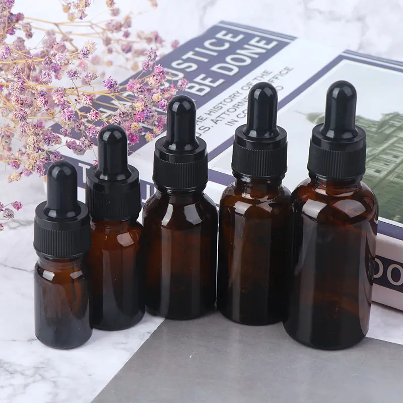 5/10/15/20/30ml Empty brown Glass Dropper Bottles with Pipette for Essential Oil