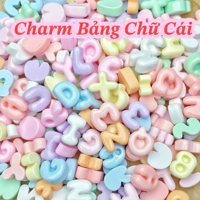 Charm Chữ Cái Trang Trí nhiều mầu sắc Mũ Bảo Hiểm, Ốp Lưng , làm đồ DIY, trang trí dép (Kèm Keo Dán)