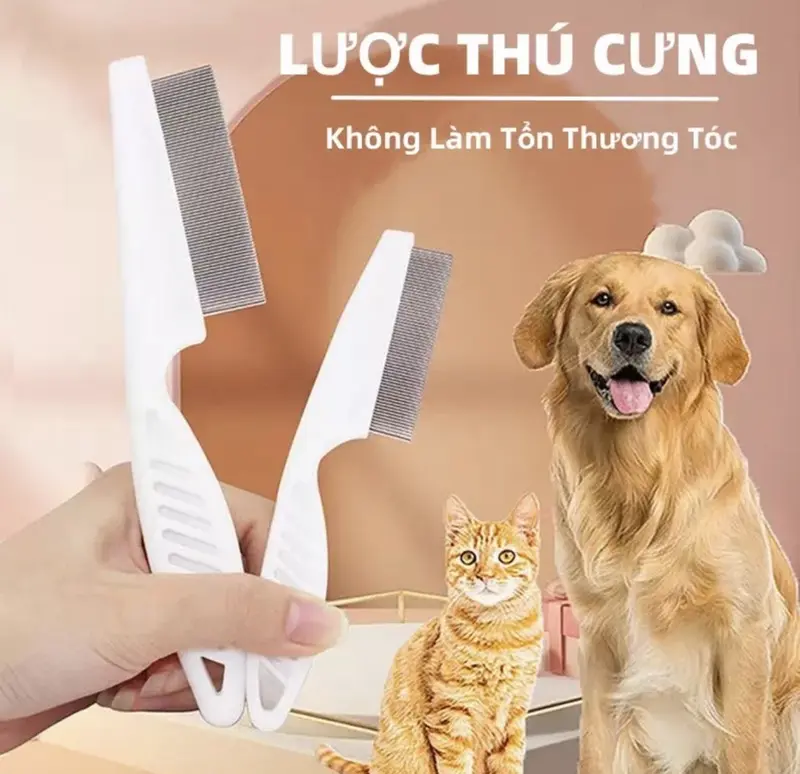 Lược chải ve rận, bọ chét cán dài loại nhỏ dành cho chó mèo 1